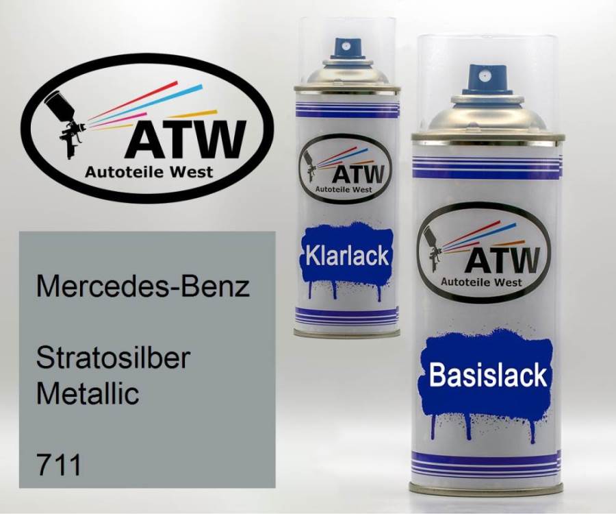 Mercedes-Benz, Stratosilber Metallic, 711: 400ml Sprühdose + 400ml Klarlack - Set, von ATW Autoteile West.